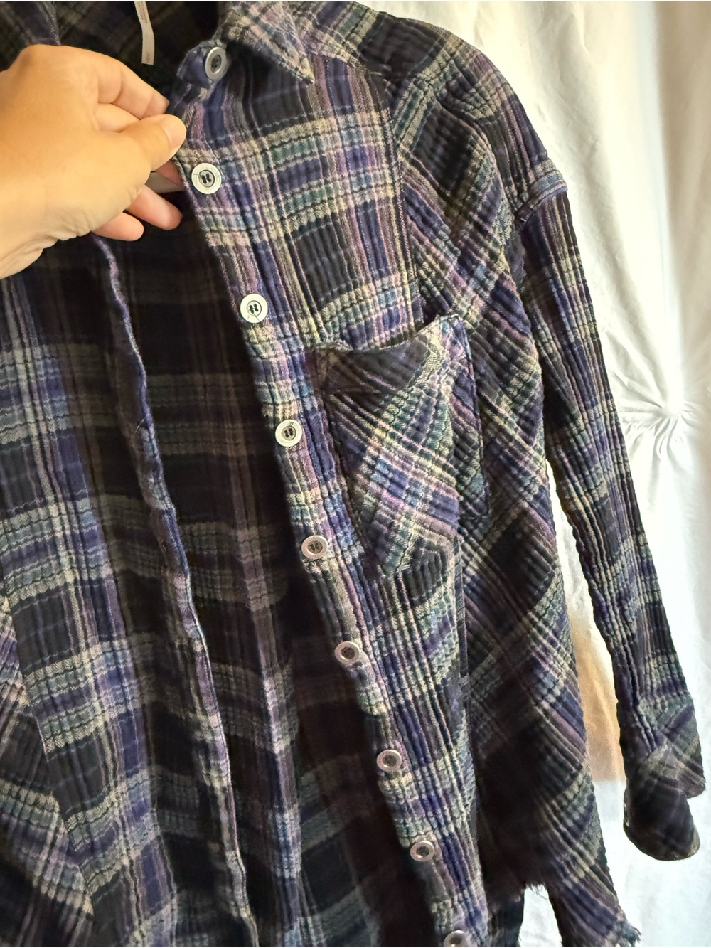 Free People Plaid Button-Up Shirt - Purple & Black Size S - Picture 6 of 7
